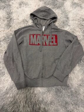 Disney Parks Marvel Logo  Hoodie  Adults Size Small Gray Unisex Full Zip
